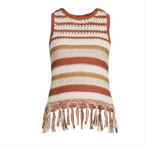 SAM EDELMAN Fynn Striped Crochet Tank Top Sz S - Picture 1 of 7